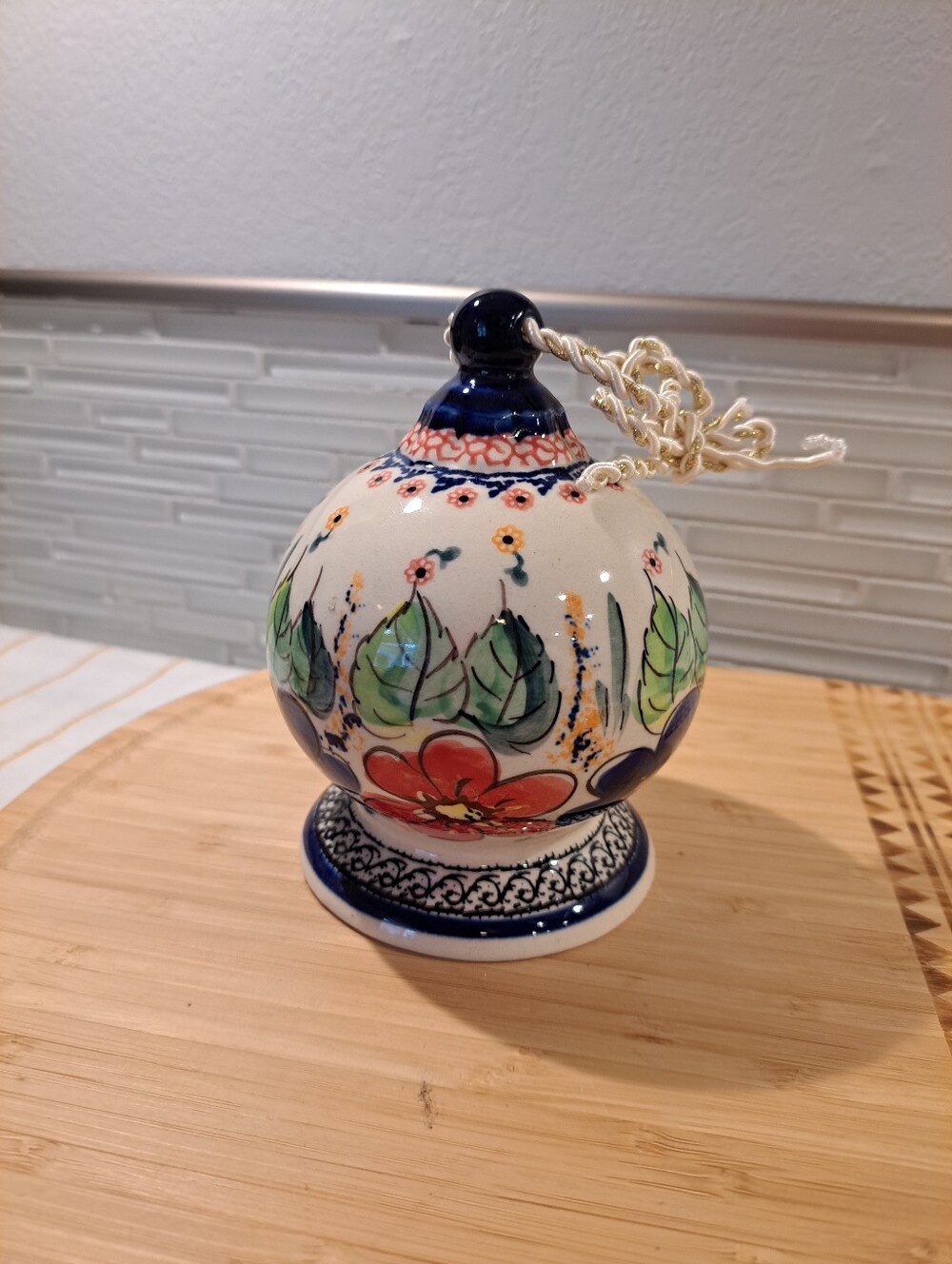 Polish Flower Pottery Unikat Christmas Ball Ornament Hand Painted 5.5" Signed
